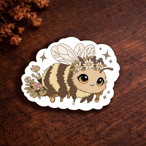 Cottage Core Bee Vinyl Sticker Design.