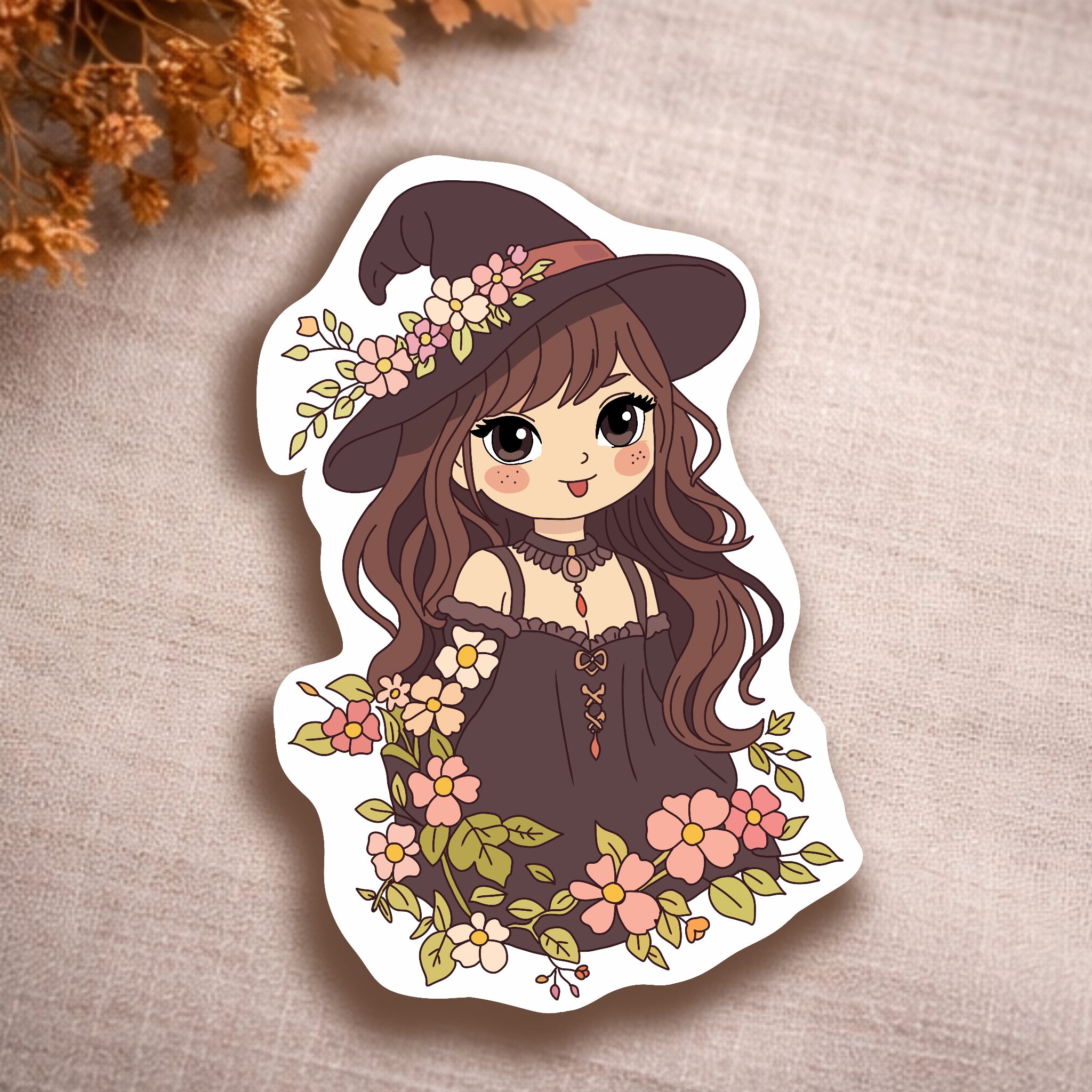 Cottage Core Flower Witch Vinyl Die Cut Sticker