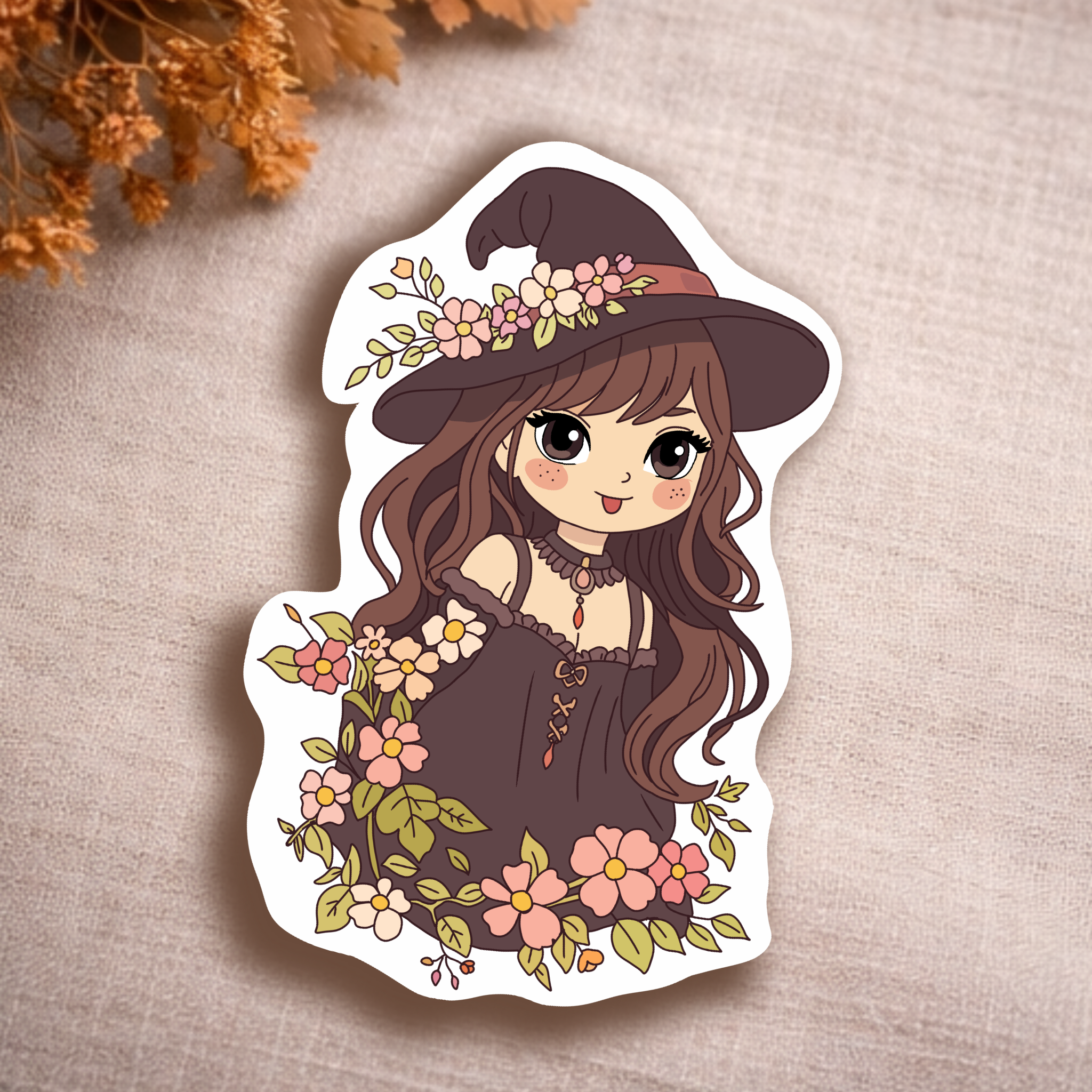 Cottage Core Flower Witch Vinyl Die Cut Sticker
