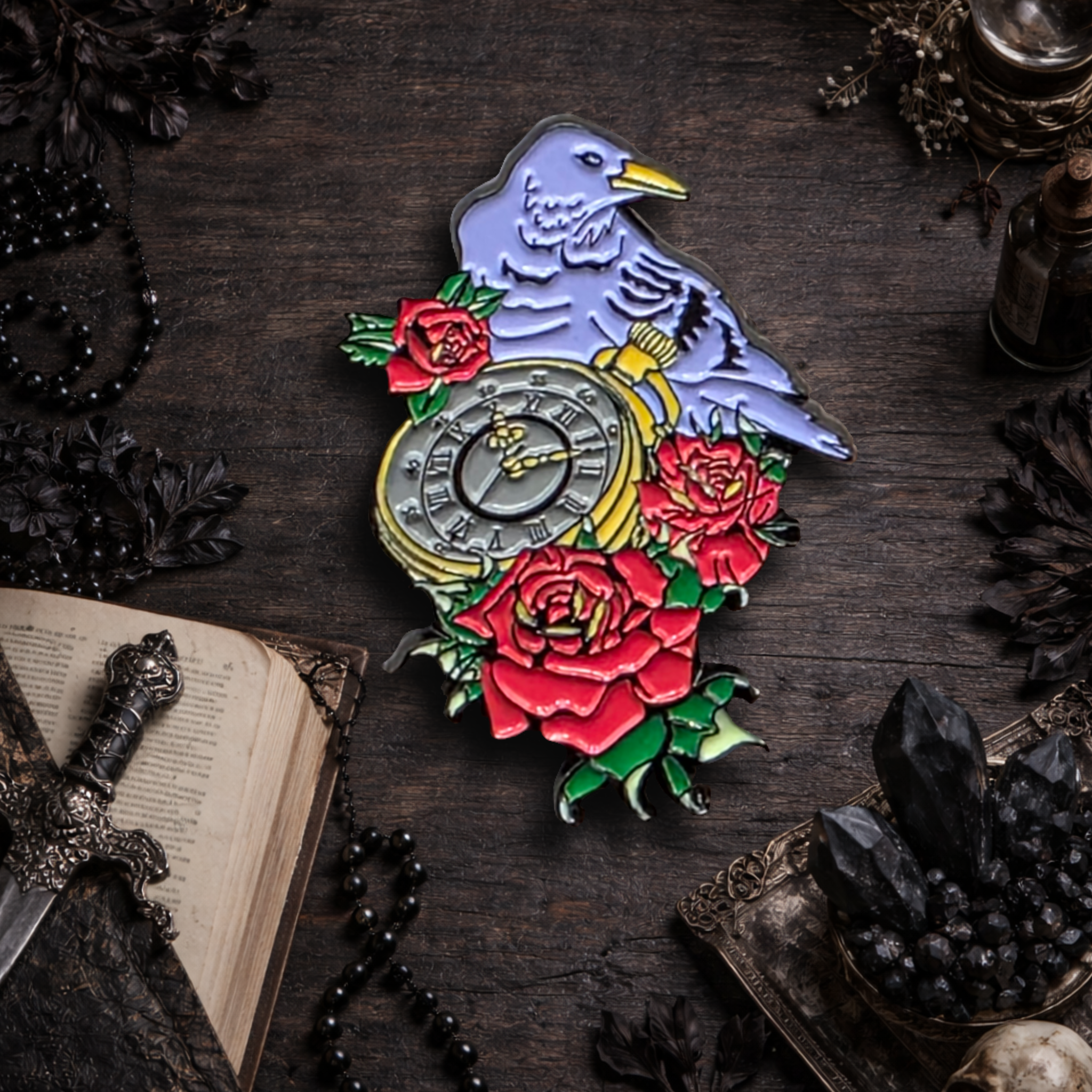 Time To Bloom 35mm Black Chrome Enamel pin